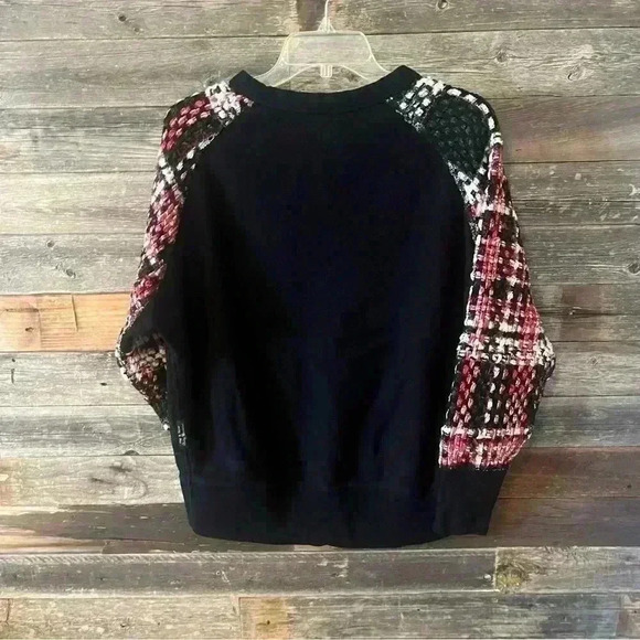 rag & bone Racer X Linton Black Red Plaid Tweed Sleeve Sweatshirt XS - Picture 6 of 11